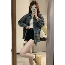 批发2025秋冬美式复古格子长袖衬衫女春秋慵懒宽松<b class='q'>街头</b>衬衣情侣外套
