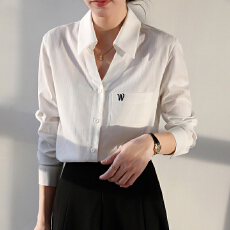 批发实拍2026春秋<b class='q'>刺绣</b>白色V领长袖衬衫女宽松休闲气质衬衣通勤<b class='q'>上衣</b>