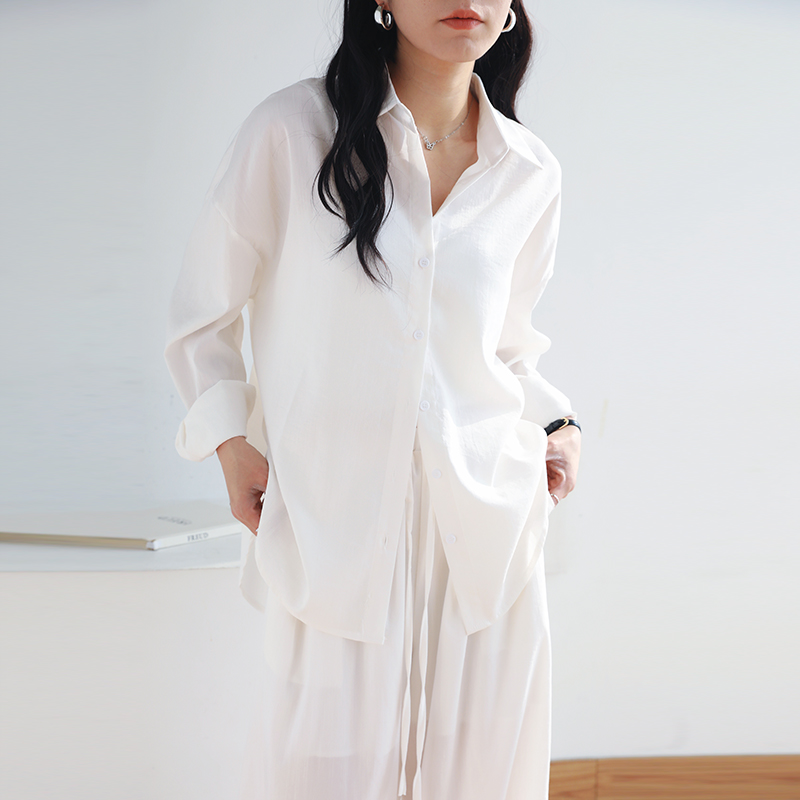 실사 오래된 돈 바람 아마 셔츠 화이트 세트 여성 여름 느긋한 루즈핏 면 린넨 자외선 차단 의류 캐주얼 바지 투피스 세트