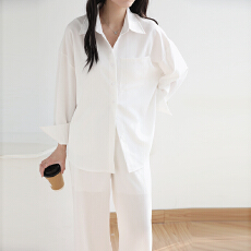 批发实拍2026春夏<b class='q'>白</b>色亚麻衬衫套装女高级感休闲气质棉麻防晒衣两件套