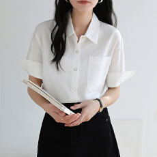 批发实拍2026夏季白色短袖亚麻<b class='q'>衬衫</b>翻领垂感天丝<b class='q'>职业</b>面试气质<b class='q'>女</b>装上衣