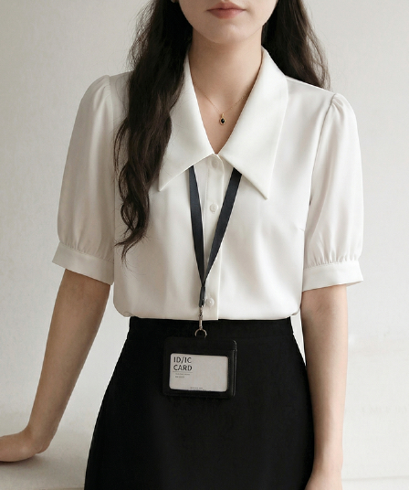 실사 2026 화이트 쉬폰 반팔 셔츠 여성 여름 경력 착용 잡아라. 의류 긍정적 인 로드 중 교사 면접 셔츠