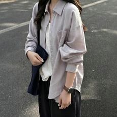 批发亚麻衬衫女夏季薄款松弛感防晒长袖上衣老钱风高智感棉麻衬衣外套