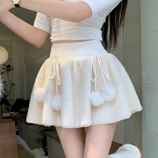 批发实拍<b class='q'>甜美</b>蝴蝶结毛毛绒面半身裙2025秋冬高腰A字防走光蓬蓬短裙