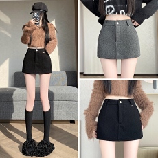 批发实拍美式辣妹毛呢裤裙2025秋冬新款高腰防走光A字<b class='q'>短裙</b>包臀半身裙