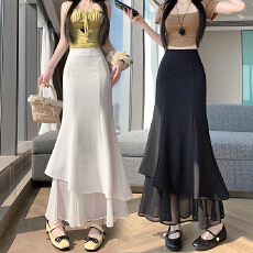 批发鱼尾裙<b class='q'>半身</b>裙2026夏季新款高腰显瘦中长款垂感直筒网纱一步包臀裙