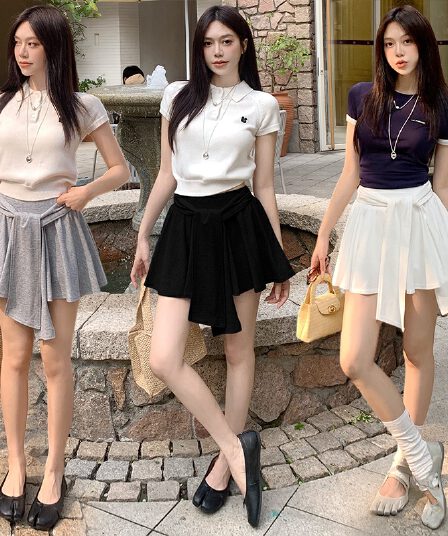 실사 달콤한 차가운 핫걸 캐주얼 반신 스커트 2026 봄 여름 새로운 소녀 운동 바람 스트랩 디자인 센스 치마바지