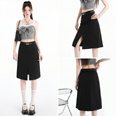 批发实拍西装中裙2026年春夏季开叉显瘦百搭气质高腰半身显瘦包臀裙