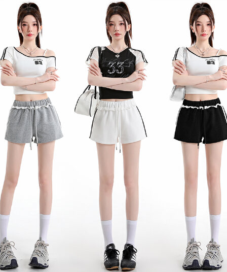실사 달콤한 매운맛 레이스 조각 캐주얼 반바지 여성 2026 여름 소녀 센스 허리밴드 핫걸 운동 핫 바지
