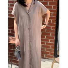 批发有货 韩版休闲百搭通勤纯色宽松显瘦单排扣长款衬衫<b class='q'>连衣裙</b>夏