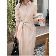 批发有货 实拍 法式高级感绑带收腰显瘦长袖衬衫<b class='q'>连衣裙</b>