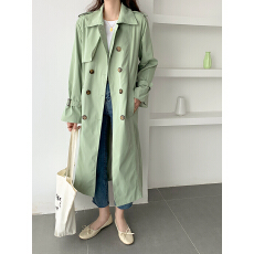 批发有货 实拍 chic韩国小众简约经典宽松翻领系带双排扣风衣<b class='q'>中长款</b>女