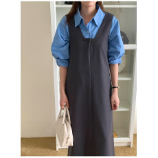 有货 实拍 韩系温柔氛围感无袖毛呢背心连衣裙