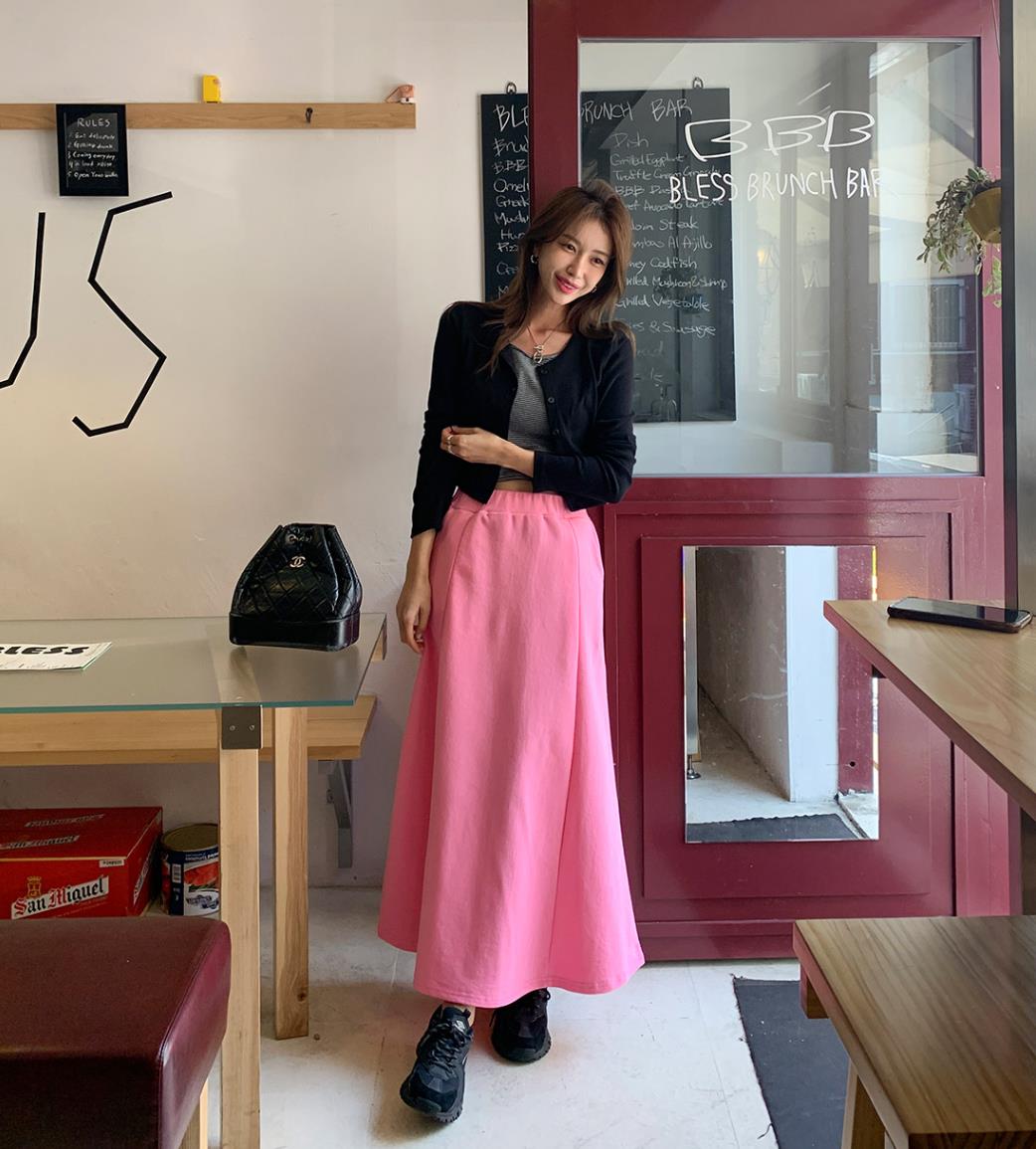 재고 있음 한국 ins 보 주님 섹션 트렌디 팬 캐주얼 다용도 부드럽다 허리밴드 한 마디 반신 스커트 여름