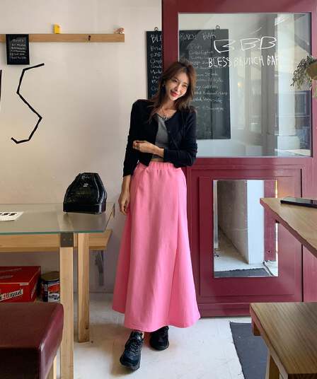 재고 있음 한국 ins 보 주님 섹션 트렌디 팬 캐주얼 다용도 부드럽다 허리밴드 한 마디 반신 스커트 여름