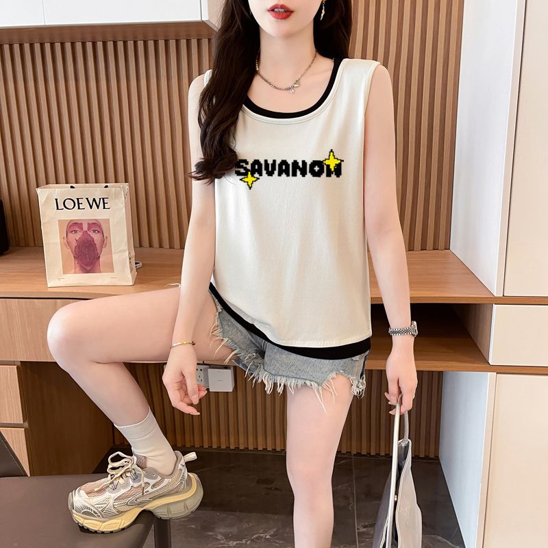 FA22711# 假两件吊带背心女夏外穿健身运动美背内搭打底辣妹大码上衣 服裝批發女裝批發服飾貨源