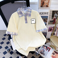 批发<b class='q'>实拍</b>后包领 220g纯棉夏季POLO衫短袖T恤<b class='q'>大码</b>女한국판