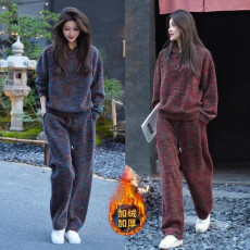 批发复合真超秋冬甜酷加绒休闲<b class='q'>运动</b>套装情侣保暖卫衣直筒裤两件套