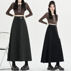 批发实拍秋<b class='q'>冬</b>新款时尚百搭长款A字大摆裙修身显瘦气质减年