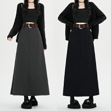 批发实拍秋<b class='q'>冬</b>新款时尚百搭高腰A字大摆长裙简约显瘦气质时尚