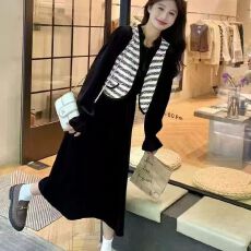 批发气质黑色连衣<b class='q'>裙</b>2025马甲秋季假套装轻熟新款香风法式两件套长<b class='q'>裙</b>