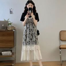 批发大码女装2026夏季新款法式时尚洋气蕾丝拼接宽松显瘦<b class='q'>连衣裙</b>复古