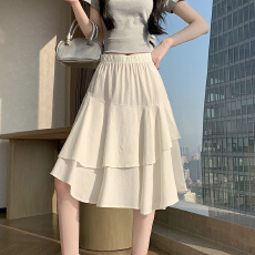 批发实拍2026春夏时尚<b class='q'>新款</b>高腰弹力天丝不规则荷叶边<b class='q'>半身裙</b>