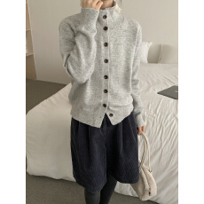 批发实拍有货 高级感韩系简约高领针织<b class='q'>毛衣</b><b class='q'>开衫</b>秋冬加厚百搭保暖外套