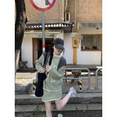 批发实拍有货 复古圆领加厚针织毛衣短裙两件套秋冬撞色时尚套装女