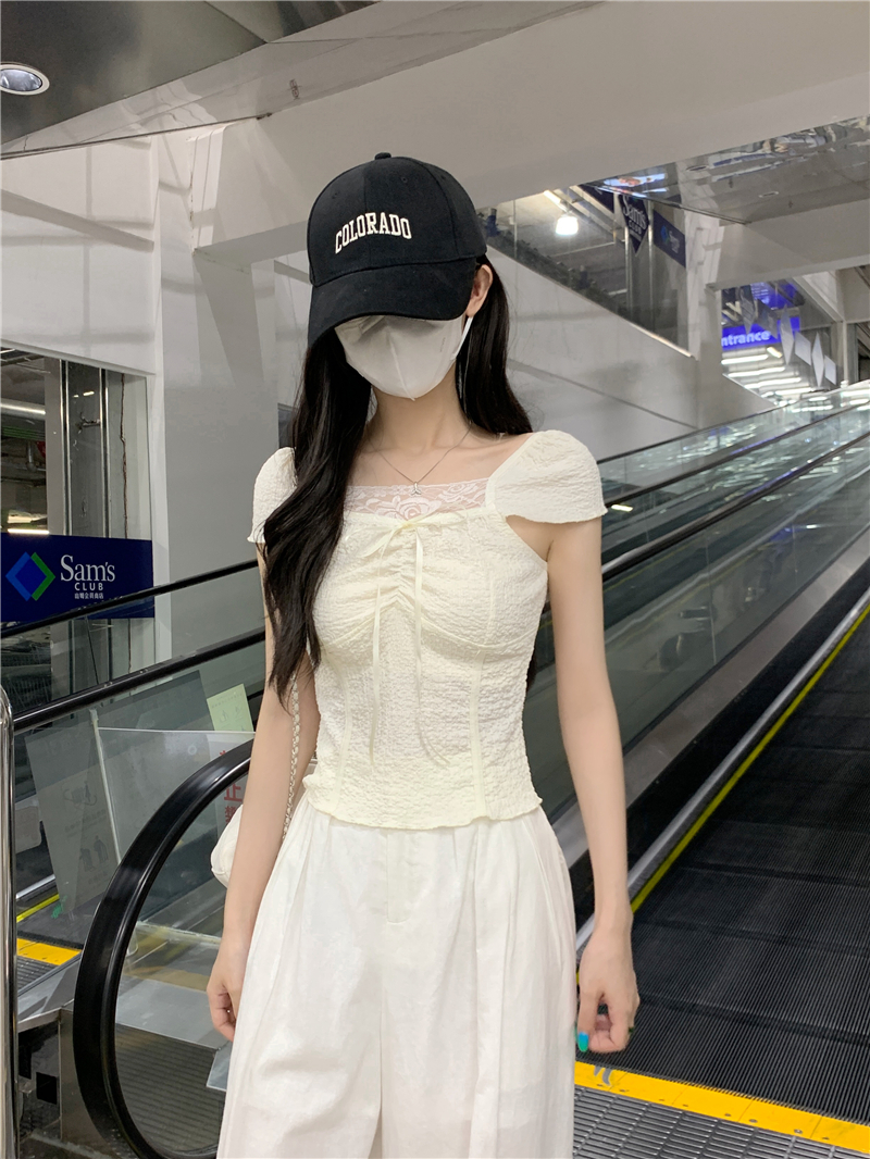 FA33791# 法式蕾丝辣妹吊带背心女V领锁骨小众短款外穿上衣 服裝批發女裝批發服飾貨源