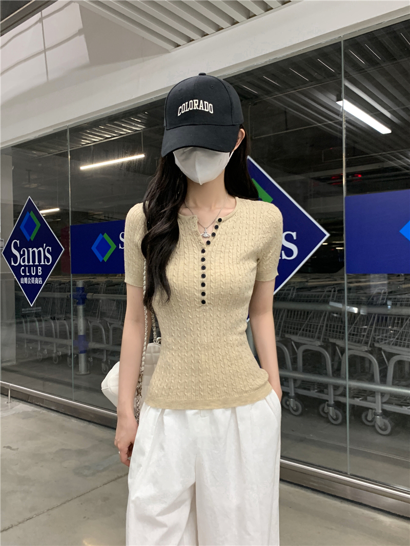 FA33790# 质感正肩螺纹羊毛莱赛尔针织上衣松弛感百搭 服裝批發女裝批發服飾貨源