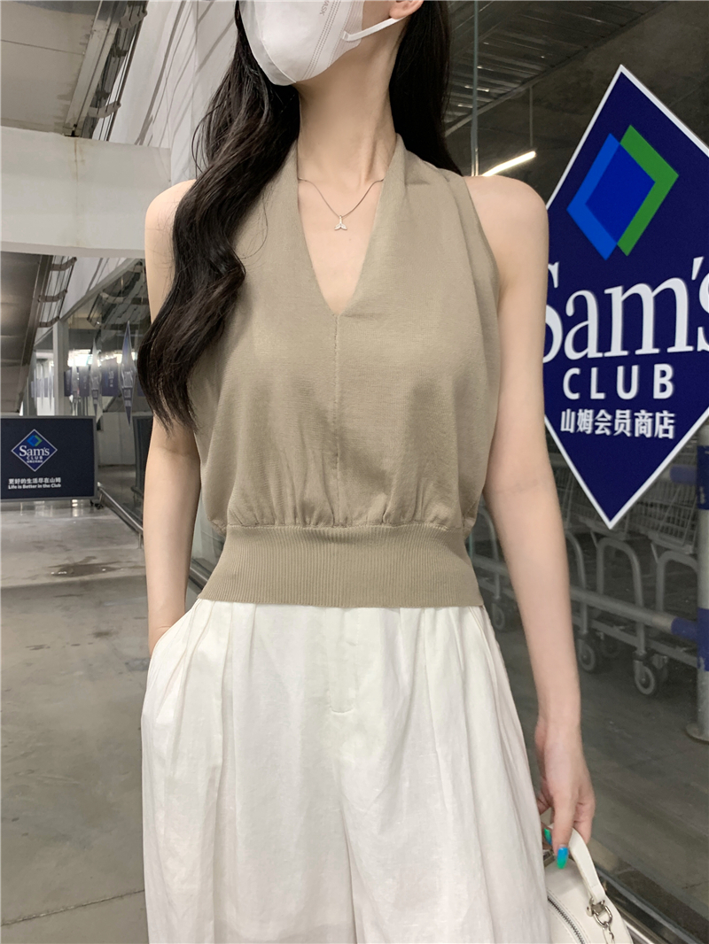 FA35405# 质气姐姐专线清透天丝v领显瘦气质无袖上衣t恤打底衫女 服裝批發女裝批發服飾貨源