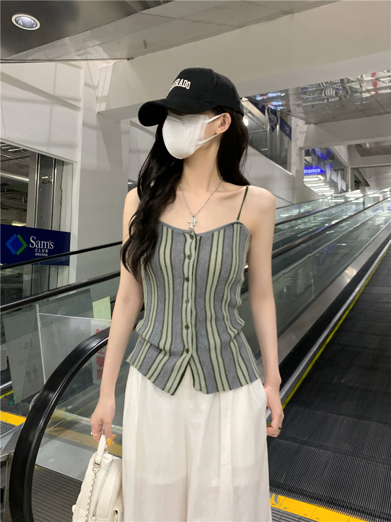 FA35398# 撞色条纹吊带背心女外穿高级感修身显瘦无袖绝美漂亮上衣 服裝批發女裝批發服飾貨源