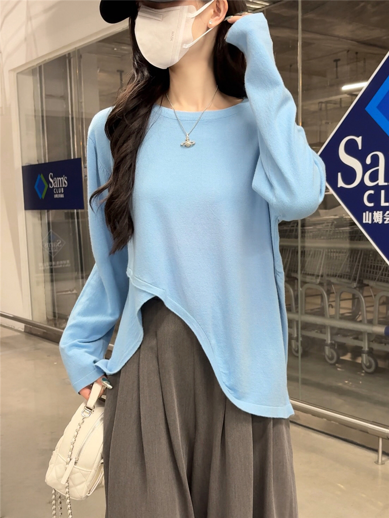 Women's New Loose and Slimming Knit Top with Irregular Long Sleeves, Versatile Base Layer Shirt