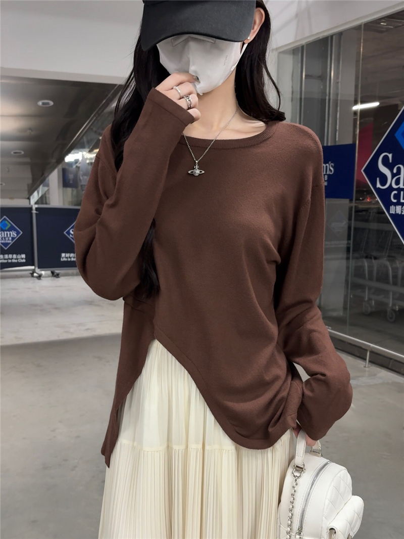 Women's New Loose and Slimming Knit Top with Irregular Long Sleeves, Versatile Base Layer Shirt