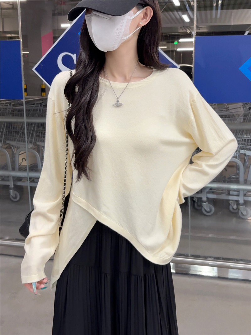 Women's New Loose and Slimming Knit Top with Irregular Long Sleeves, Versatile Base Layer Shirt