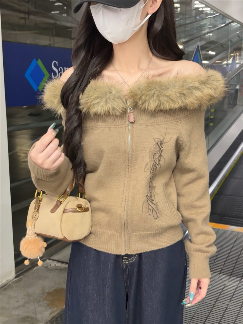 Shot One-Shoulder Sweater for Women, Vintage American Rockabilly Style Top, Knitted Cardigan Dress