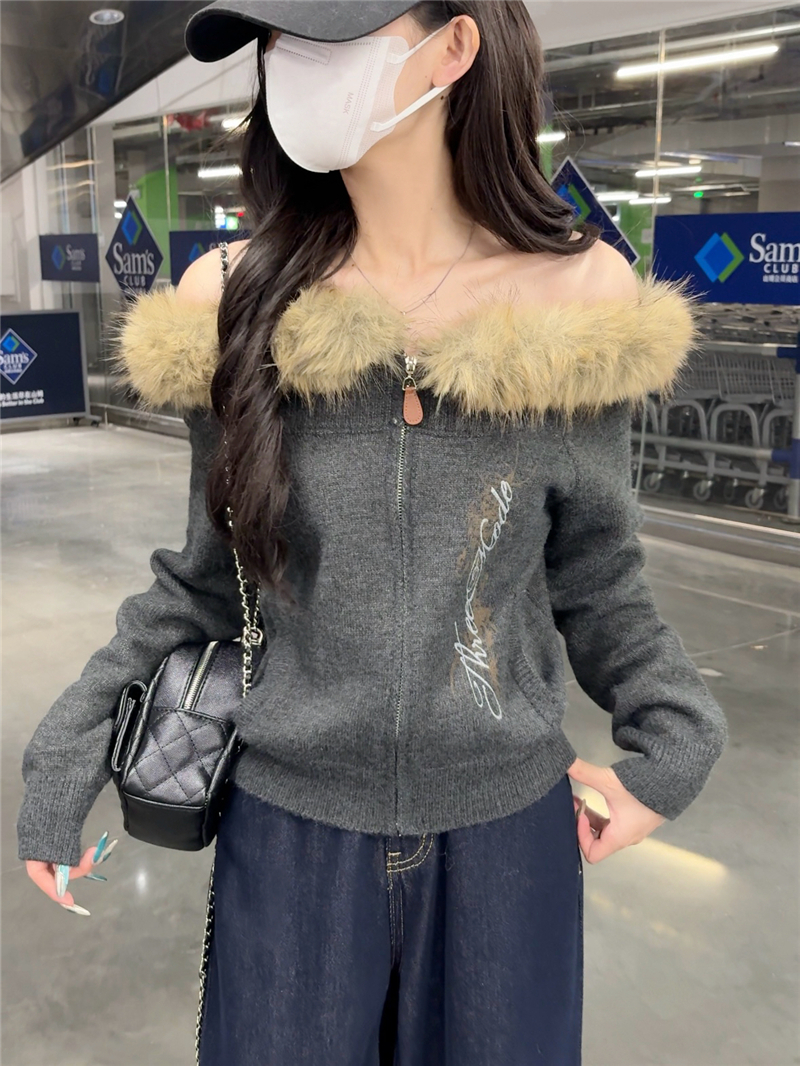 Shot One-Shoulder Sweater for Women, Vintage American Rockabilly Style Top, Knitted Cardigan Dress