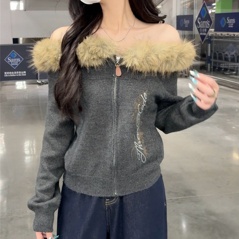 Shot One-Shoulder Sweater for Women, Vintage American Rockabilly Style Top, Knitted Cardigan Dress