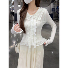 批发实价实拍 复古风polo领木耳花边毛衣2026气质小翻领针织开<b class='q'>衫</b>女