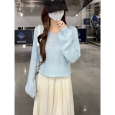 批发实价实拍韩系高智温柔气质薄款微透宽松纯色针织<b class='q'>罩衫</b>