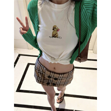 批发实价 设计感印花小狗短袖外搭韩系显白<b class='q'>修身</b>针织开衫两件套