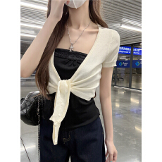 批发实价实拍夏季超<b class='q'>短款</b>绑带显瘦美式复古显瘦百搭短袖外套