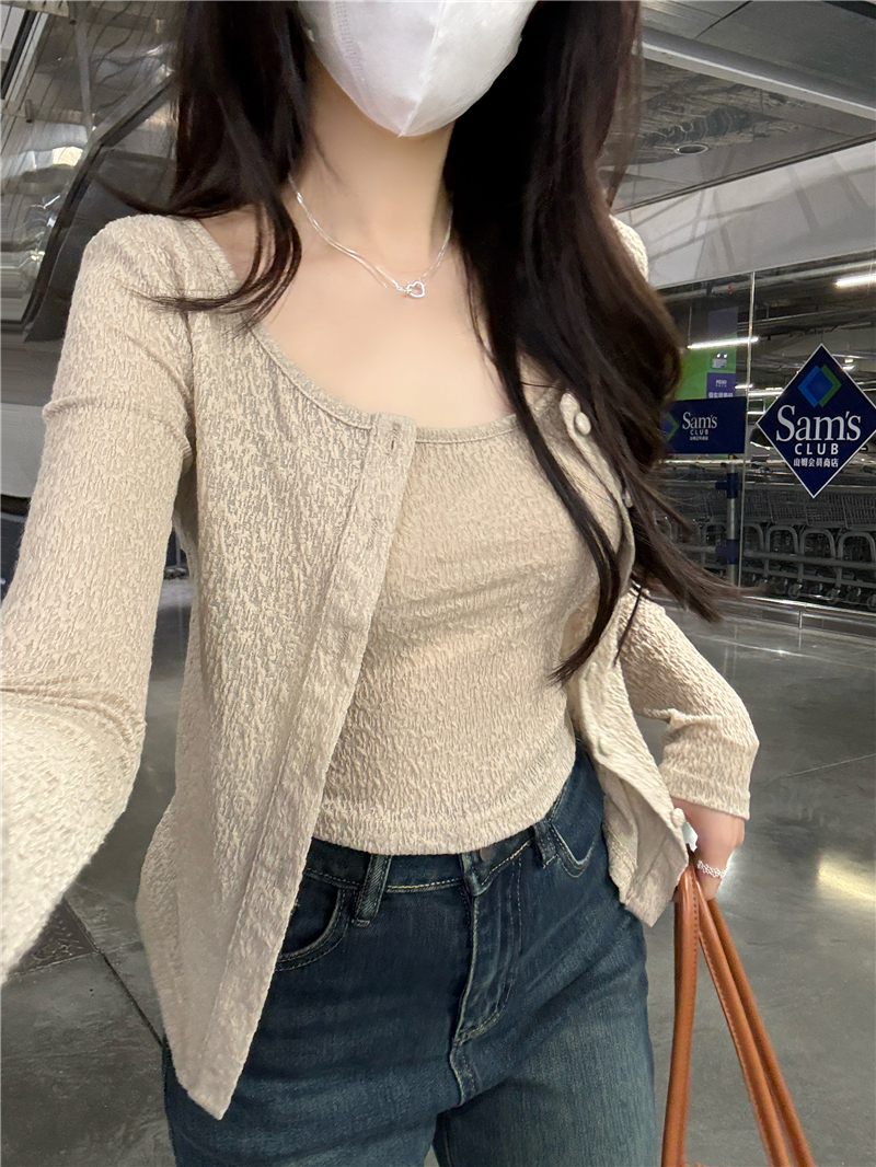 정가 실사 한국 스타일 홀로우 아웃 다용도 오픈 가디건 몸매 가꾸기 슬림해 보이는 캐미솔 투피스 세트