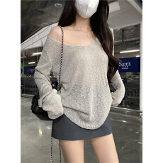 批发实价实拍<b class='q'>镂空</b>肌理感长袖<b class='q'>针织衫</b>女装2026年秋季宽松微透上衣
