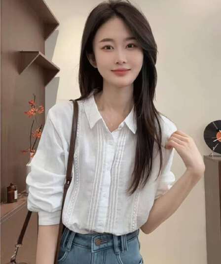 한 부서 작은 대중 디자인 센스 POLO 칼라 긴팔 여성 셔츠 2026 새로운 고급 센스 품격 연령 감소 스택 착용 맨위
