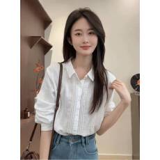 批发韩系小众设计感polo领长袖衬衫女2026新款高级感气质减龄叠穿上衣