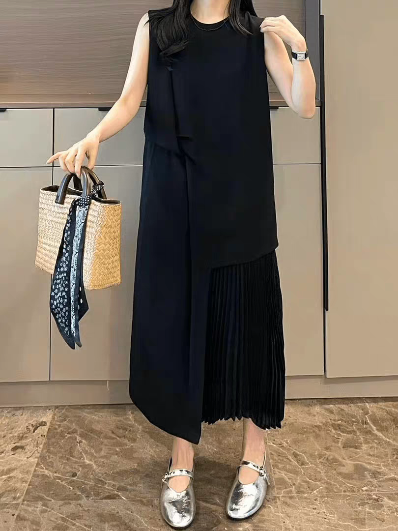 작은 대중 디자인 센스 민소매 루즈핏 여성 드레스 여름 ootd 착용 가져 가라. 새로운 롱 스커트 아름다운 자이언트 잘 생긴 치마
