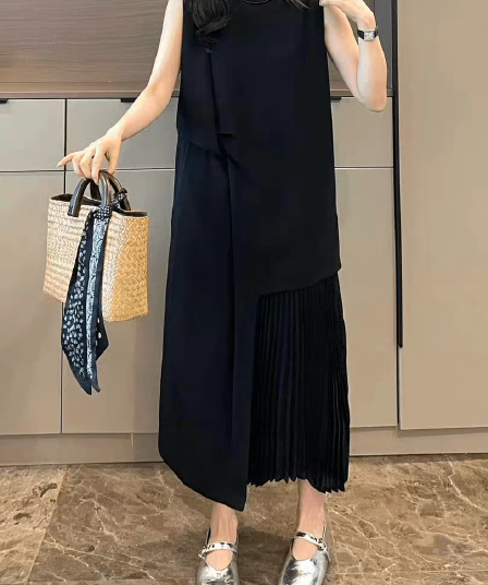 작은 대중 디자인 센스 민소매 루즈핏 여성 드레스 여름 ootd 착용 가져 가라. 새로운 롱 스커트 아름다운 자이언트 잘 생긴 치마