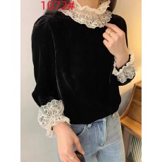 批发韩系蕾丝拼接半高领<b class='q'>长袖</b><b class='q'>T</b><b class='q'>恤</b>女冬季显瘦百搭高级感打底衫丝绒上衣